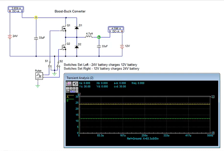 Buck boost converter used as bidirectional battery charger