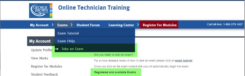 Resource Center Exam page