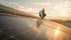 Solar technician checking solar cell on the roof for maintenance
